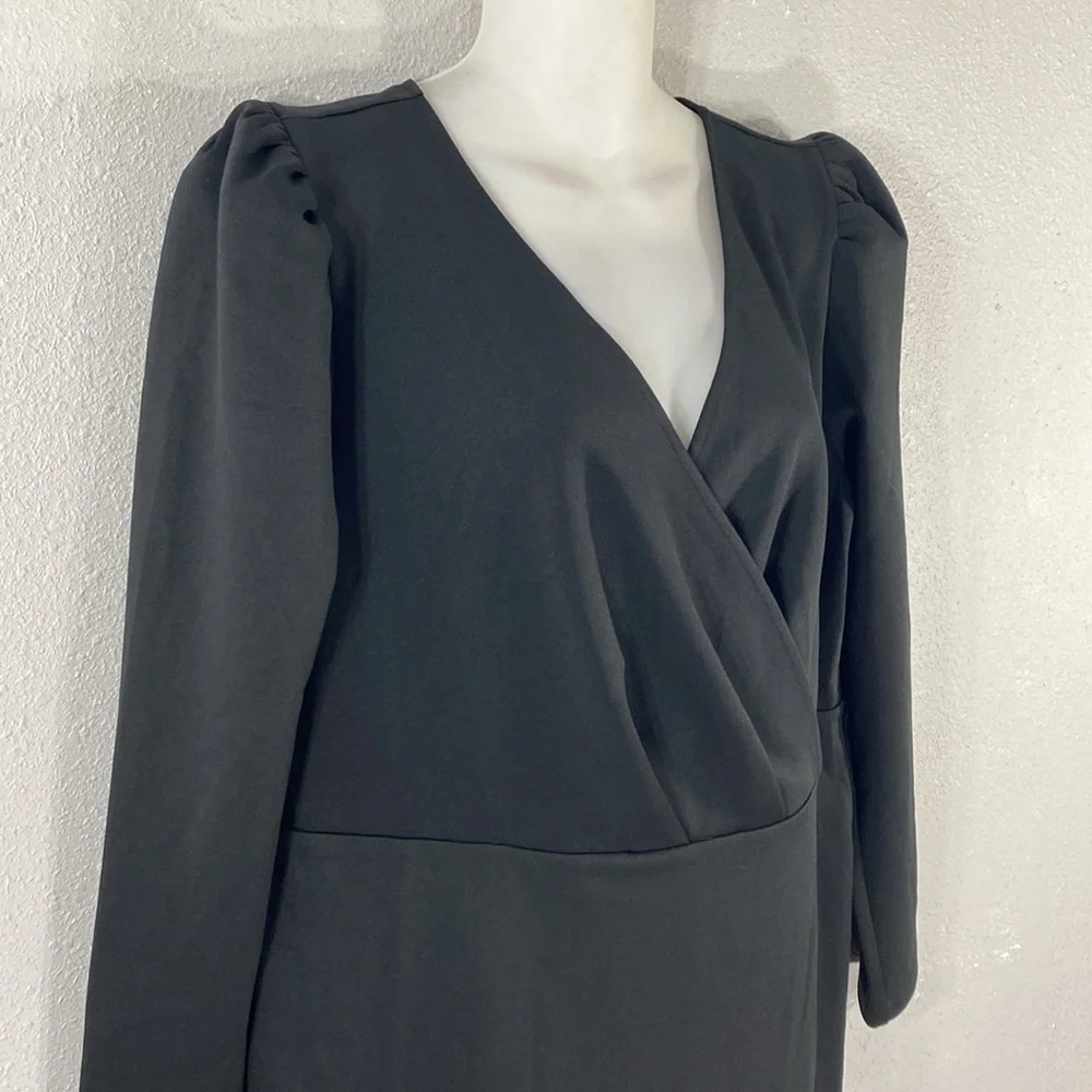 Eloquii black faux wrap puff shoulder sleeve jersey dress 14 QQ12